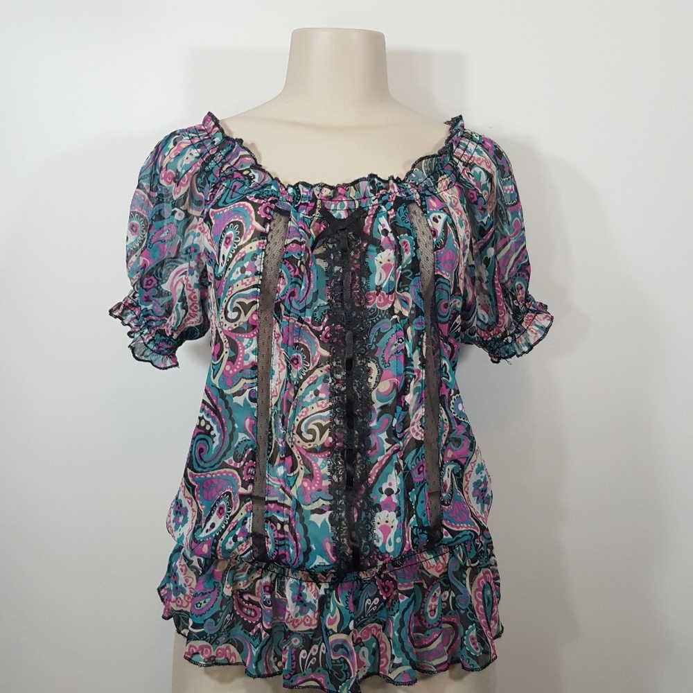 GRANE PAISLEY SHEER MULTICOLORED TOP SIZE M💥